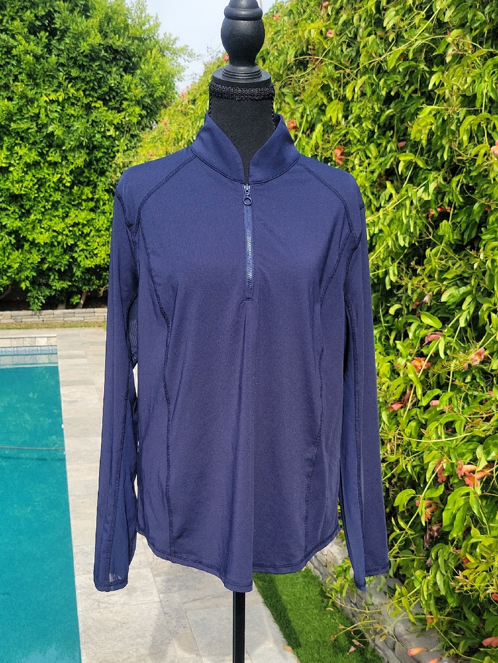 PGA Tour Navy Blue Quarter Zip Pullover With Half Mesh Back Sleeve XL